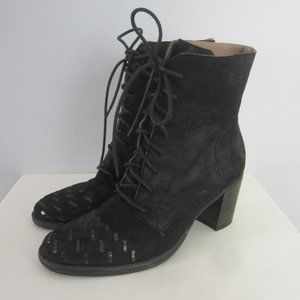 Oto Womens 9 Black Handmade Italy Leather Lace Up Booties Boots Heels EU 40